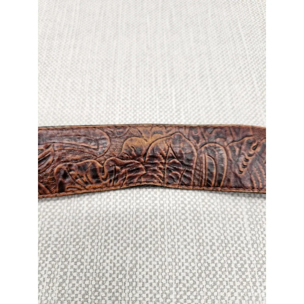 Leatherock Size 34 Medium Tooled Belt Brown Leather Embellished Boho Western